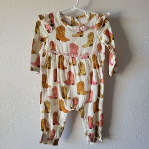 Mud Pie Cowgirl Boot Bubble Romper Size 6-9m